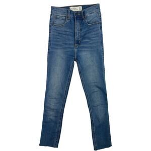 Abercrombie & Fitch Womens Blue Denim Ultra High Rise Raw Straight Leg Jeans 24